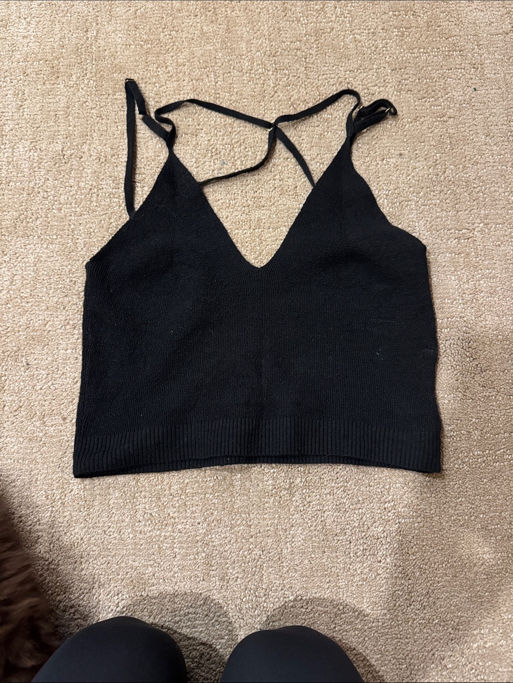 Jacquemus Black Strappy V-Neck Knit Crop Top